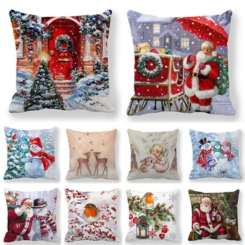 חג שמח כרית כיסוי מתנה סנטה שלג מלאך אייל רובין מודפס כרית כיסוי חורף עיצוב הבית הציפית על הספה
