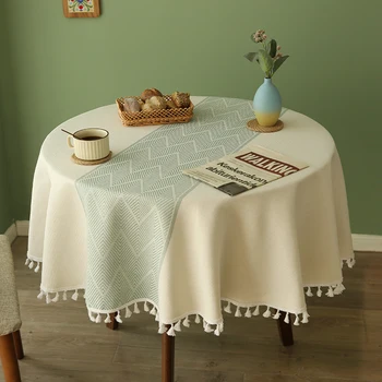 פשוט כותנה, פשתן, פשוט ואלגנטי משק קטן אוכל עגול בד שולחן, שולחן ליד המיטה, תה, מפות שולחן