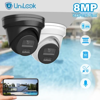 Unilook 4K 8MP זיהוי תנועה 2.0 קבוע כיפה רשת מצלמה חיצונית IR 30 כרטיס SD H. 265 דרך אחת אודיו IP67 POE מצלמת IP