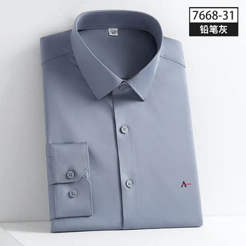 2022 חדש Camisas חדש אלסטי קמט עמיד משי חולצת גברים שרוול ארוך חולצת גברים של סלים חברתית החולצה עסקים החולצה