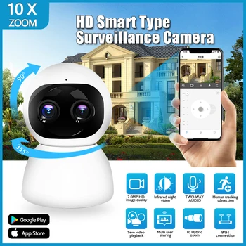 1080P HD מצלמה WiFi פנימי בית חכם מצלמות האבטחה מצלמת IP CCTV כפול עדשה של 360 מעלות PTZ 10X זום לפקח Securite קאם