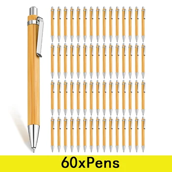 60Pcs עץ במבוק עט כדורי 1.0 מ 