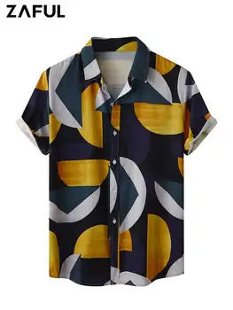 ZAFUL Colorblock חולצות לגברים קיץ גיאומטרי שרוולים קצרים Turn-למטה צווארון החולצה מזדמן חופשה לכל היותר Z5077116