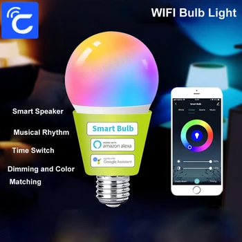 E27 9W Wifi חכם אור הנורה ניתן לעמעום RGBCW תומך חכם Alexa, Google רמקולים AC85-265V תזמון מוסיקה קצב הביתה מסיבה