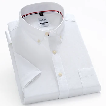 שרוול קצר 100% כותנה חולצות לגברים כפתור הצווארון מקרית מוצק Mens חולצה פסים עם משבצות רגיל מתאים לעסקים מקסימום בקיץ