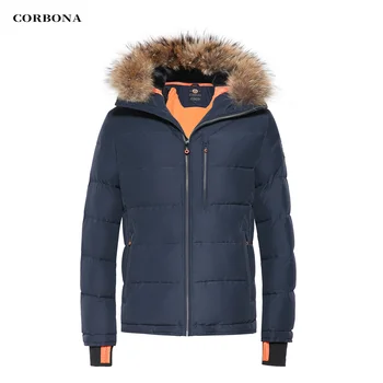 CORBONA חדש לגברים מעילים מעיל חורף אמיתי Ful עסקי אופנה רב-כיס רב תכליתי גבוה חום פרווה עבה מזדמן