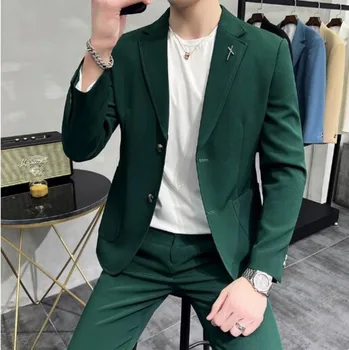 אנשים ירוקים חליפה בהזמנה אישית עישון Masculino גברים חליפות חתונה 2023 תחפושת Homme חליפות גברים Terno Slim Fit השושבין טוקסידו