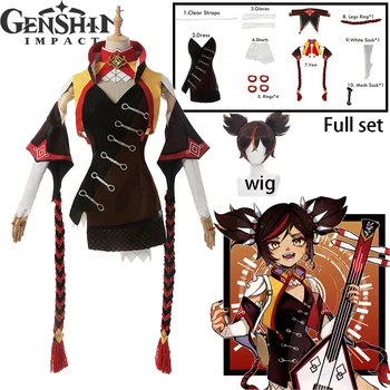 משחק Genshin השפעה XINYAN Cosplay Costumef שיפוע חום פאה פאות נשים, מסיבת ליל כל הקדושים משחק אנימה XinYan קוספליי תלבושת סקסית