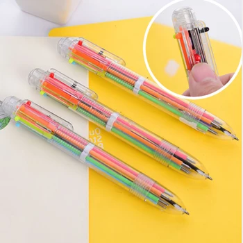 רב-צבע 6 ב 1 צבע עט כדורי כדור נקודת עטים הספר של הילדים במשרד מים זורמים עיפרון קומפקטי כתיבה
