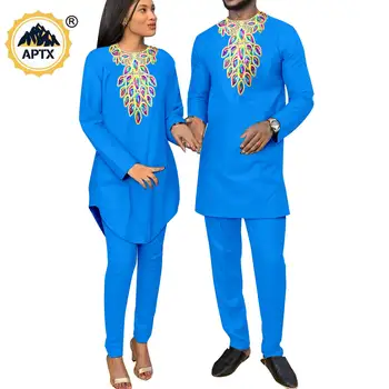 דאשיקי אפריקה בגדי גברים גבי חולצה, מכנסיים ערכות התאמת תלבושות עבור זוגות Bazin ריש חליפות חתונה להאריך ימים יותר Y23C050