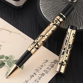 JINHAO 5000 מפואר מתכת עט רולר בול יפה הדרקון מרקם גילוף, אפור וזהב צבע ג ' ל עטים עבור משרד עסקים