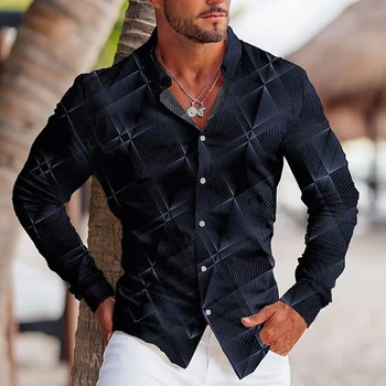 סתיו אופנה חולצות לגברים מנופחים מזדמן חולצת משבצות הדפס שרוול ארוך הכפתור העליון בגדי גברים עסק קט החולצה
