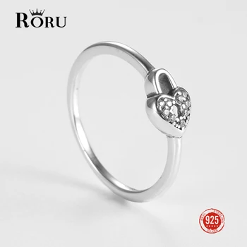 RORU כסף 925 אמיתי 100% רומנטי לב מנעול טבעת קסמי אופנה עבור כמה נשים החתונה טבעת אירוסין חם מתנות 2022