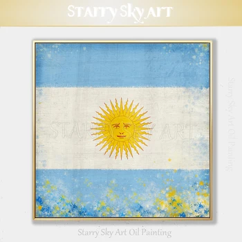 משלוח חינם אמן יד-צבוע באיכות גבוהה ארגנטינה דגל ציור שמן על בד יפה אמנות קיר ארגנטינה ציור שמן