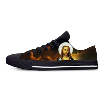 קיץ חם נוצרי אלוהים האדון ישוע המשיח דת אופנה מזדמנים נעלי בד גברים, נשים, נעלי ספורט העליון נמוך לוח קלאסי נעליים