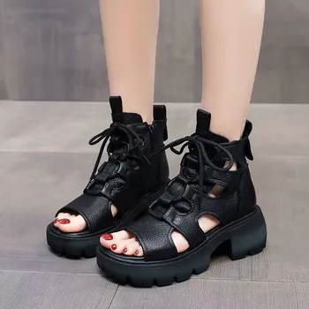 חדש קיץ סנדלים רומי נשים חלול לנשימה מגניב מגפיים חדשים כל-התאמה נקבה העקב גבוה תחרה פלטפורמת נעליים נוחות