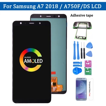 Super Amoled של סמסונג Galaxy A7 2018 A750 SM-A750F תצוגת LCD עם מסך מגע דיגיטלית הרכבה עבור Samsung A750 LCD