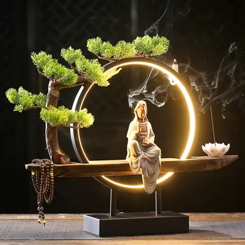בסגנון סיני המנורה מבער קטורת קרמיקה אלת הרחמים בודהה בראש הטבלה קישוט מבער קטורת מפל עיצוב הבית