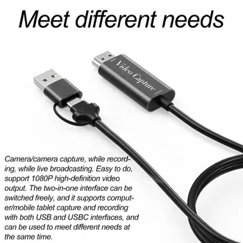 USB-USB C ל-HDMI תואם לכידת וידאו כרטיס וידאו אודיו ממיר טלוויזיה, DVD, VHS לכידת שמע מתאם כרטיס טלוויזיה וידאו DVR