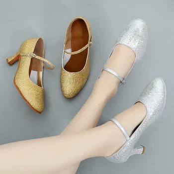חדש נצנצים נשים מודרניות נעלי ריקוד בנות Ballroon רומבה, צ 'ה-צ' ה Danicng סנדלים רך זמש הבלעדי 5 ס 