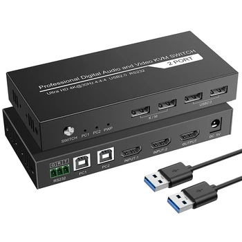 HDMI KVM 4K60Hz 2 1 Dolby Vision HDR10 HDMI2.0 בורר Switcher 2x1 RS232 שליטה USB2.0. עבור המחשב הנייד שליטה
