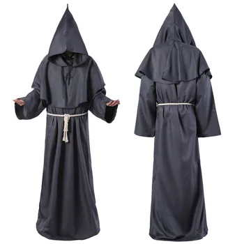 שחור Cosplay תלבושות מימי הביניים גלימת הנזיר הנזיר גלימת קסם הקוסם גלימת הכומר Cosplay החלוק הצעיף ליל כל הקדושים חידוש מיוחד להשתמש