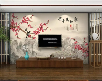 beibehang מותאם אישית האופנה החדשה טפט דיו סינית נוף פריחת השזיף מקורה טלוויזיה בחדר השינה רקע קיר מסמכי עיצוב הבית