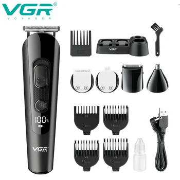VGR ערכת טיפוח שיער מקצועי תספורת נטענת לזקן גוזם מתכוונן גוזם רב תכליתי 0mm להב חיתוך V-175