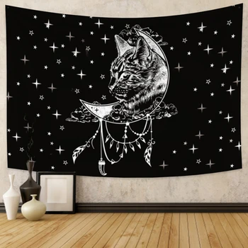 ירח שחור כוכב חתול שטיח הקיר תלוי שטיח בחדר השינה חדר מגורים במעונות פסיכדלי שטיחי קיר אמנות קישוט הבית