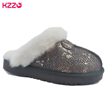 KZZO חדש מגיע עור אמיתי נעלי אופנה נשית נעלי החורף נשים חם מקורה נעלי צמר רך גברת נעלי הבית