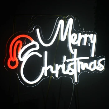 הוביל חג שמח אור ניאון על קיר חדר השינה קריקטורה הילדים עיצוב חדר חג המולד אור ניאון לחתום על מסיבת תפאורה חג המולד מתנת