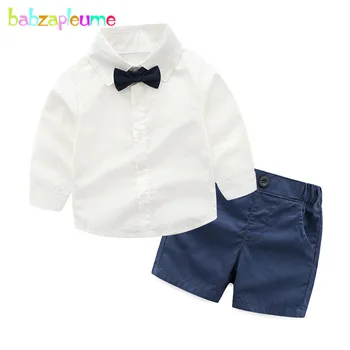 2PCS/קיץ בייבי בנים בגדים לילדים לכל היותר אופנה ג ' נטלמן שרוול ארוך לילדים חולצה+מכנסיים קצרים ומתאימים בגדים סטים BC1734-1