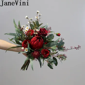 JaneVini אדום הקיסר פרח בורדו, אדמונית, ורדים זר חתונה פלר, Mariage וינטג ' לכלה זרי כלה פרחים מלאכותיים