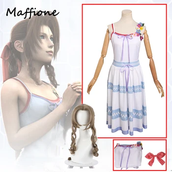המשחק Final Fantasy VII Aerith גיינסבורו Cosplay שמלת תלבושת תלבושות בנות חצאיות הפאה להגדיר ליל כל הקדושים משחק תפקידים חליפה