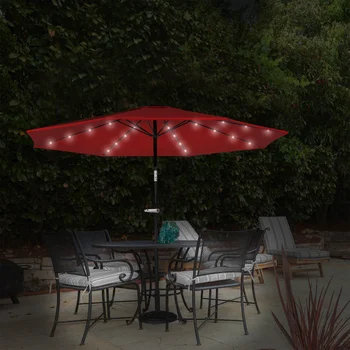 טהור גן 10 מטר פטיו מטריה עם סולארית LED אור (אדום) מטריית החוף שמשיה חיצונית פטיו ריהוט