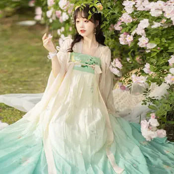 Hanfu נשית בסגנון סיני כפול עם חזה אורך מותן חצאית רקומה יומי תלמיד בן אלמוות אביב קיץ סגנונות תחפושות