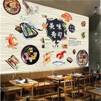 מנהג יפני סושי 3D קיר נייר יפני סושי בר מטבח המסעדה רקע קיר תעשייתי עיצוב ציור קיר טפט 3D