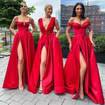 Sevintage אדום שושבינה שמלה ללא שרוולים שמלת ערב צד פיצול המפלגה שמלת האופנה תלבושות מותאם אישית שמלות אירוע מיוחד