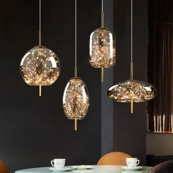 נורדי יוקרה מעצב תליון מנורה עבור חדר השינה למטבח אסתטי חדר מעצב אישיות אמנות כוכבים בר גופי תאורה זכוכית