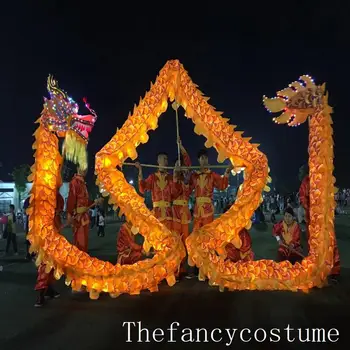 10m גודל 4 נורות Led בד דרקון רוקד מצעד קישוט סינית מסורתית תרבות עממית פסטיבל קונג פו מסיבת אביזרים
