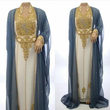 אפור Kaftan מאוד מרשימה ארוכה שמלת מקסי Kaftan עיד פסטיבל השמלה מגמות האופנה באירופה ובאמריקה