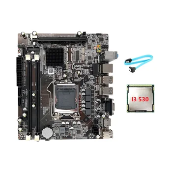 H55 לוח האם LGA1156 תומך I3 530 I5 760 סדרת מעבד זיכרון DDR3 מחשב שולחני לוח אם+I3 530 מעבד+SATA כבל