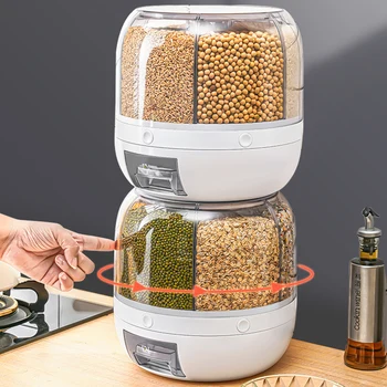 360 תואר הסיבוב 6-רשת אורז מיכל אטום יבש דגנים דלי מתקן לחות הוכחה מטבח מזון המכיל תיבת אחסון