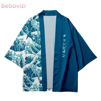 הסמוראי היפני סוודר טלאים גלים הדפסה גדול Haori נשים גברים Harajuku קימונו Cosplay מקסימום חולצה יאקאטה בגדים