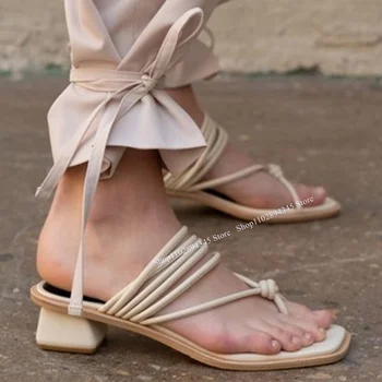 Toepost תחרה עד נעלי העקב עבה בוהן פתוח להחליק על אופנתי, סקסי הרומן סגנון 2023 הקיץ אישה נעלי Zapatillas Mujer