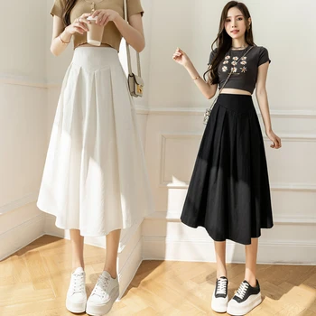 קוריאני אופנה מזדמן נשים קפלים מידי חצאיות 2023 הקיץ גבוהה המותניים כיסים רזה קו נקבה בגדים לבן אלגנטי חצאיות