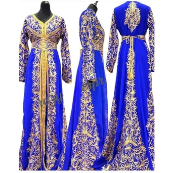 כחול Kaftans Farasha Abaya השמלה דובאי, מרוקו, מאוד מפואר שמלה ארוכה עם מגמה אופנתית
