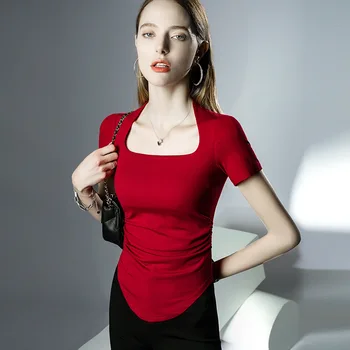 איכות גבוהה 2023 נשים חולצת אי-סדירות עיצוב נשי באביב-קיץ סקסי יבול מקסימום אופנה של בגדי בגד Tees Y2k גותי