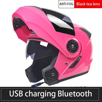 קסדת אופנוע Bluetooth להעיף למעלה קסדות כפול מגן קסדות אופנוע מירוץ לחבר את הטלפון Casque מוטו הקסדה