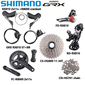 Shimano GRX 2x11s RX810 אופני כביש Groupset R8000 Crankset 170mm RX810 מחלף FD RD CS-HG800 הקלטת כביש אופניים 2x11v קיט